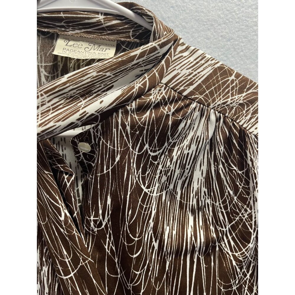 Vintage Lee Mar Dacron Polyester Blouse Shirt Button Up Collar with Scarf Collar - Picture 4 of 13